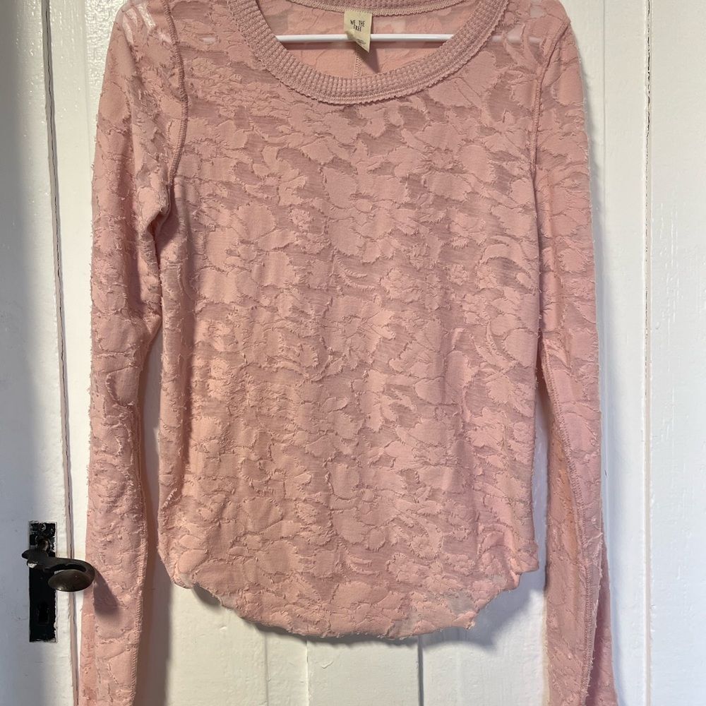 We the Free by Free People burnout floral long sleeve pink crewneck top sz med